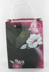 Geschenktasche / Tragetasche Schwarz/Rosa/Wei&szlig; Blumen Medium (12 Stk.)