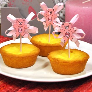 Geburt Cupcake-Stecker - Rosa B&auml;r (12 Stk.)