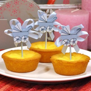 Babyparty Cupcake-Picker - Blauer Kinderwagen (12er-Pack)