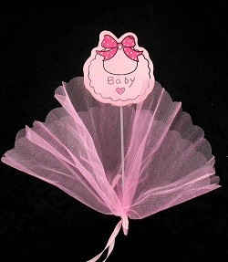 Deko-Stecker mit Stoff - Baby Rosa (12 Stk.)