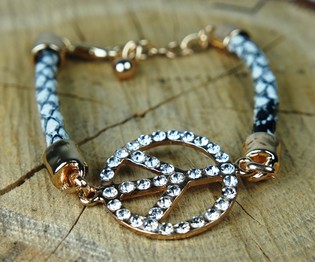 Ibiza-Style-Armband mit Peace-Zeichen Schwarz/Wei&szlig; (1 Stk.)