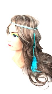 Elastisches Stirnband mit Federn T&uuml;rkis (1 Stk.)
