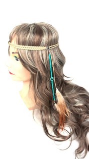 Haarband mit Federn Beige T&uuml;rkis (1 Stk.)