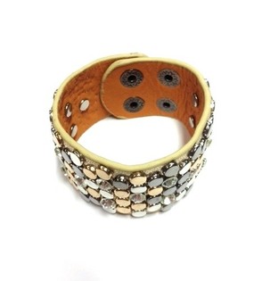 Luxus-Breitarmband Taupe mit Nieten & Strass (1 Stk.)