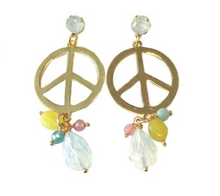 Ibiza-Look Ohrringe Goldfarben Peace Wei&szlig;er Kristall (1 Stk.)
