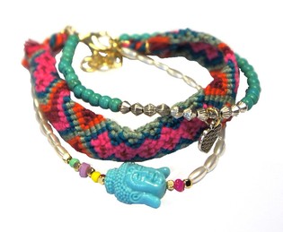 Ibiza-Look Armband 3-lagig mit Buddha (1 Stk.)