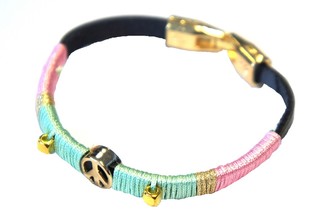 Ibiza-Look Armband mit Friedenszeichen Pink/Mint (1 Stk.)
