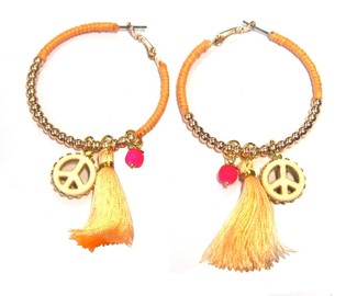 Ohrringe Lachsfarben im Ibiza-Look mit Peace-Zeichen & Quaste (1 Stk.)