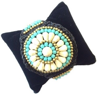 Ibiza-Style Perlenarmband - T&uuml;rkis & Wei&szlig; (Handgearbeitet)