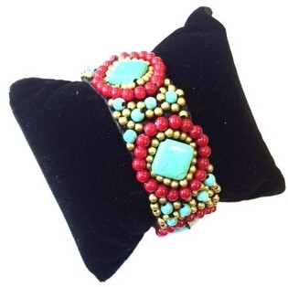 Ibiza-Style Armband T&uuml;rkis/Rot (1 Stk.)