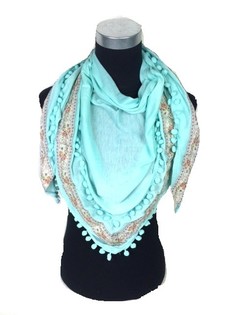 Ibiza Look Dreieckstuch Mint mit Pompons (1 Stk.)