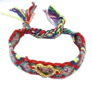 Ibiza-Look Armband geflochten Multicolor mit Strass-Herz (1 Stk.)