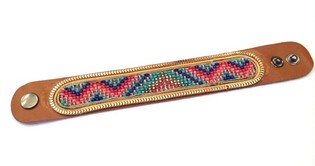 Leder Ibiza Armband Azteken-Style Goldrand Orange (1 Stk.)