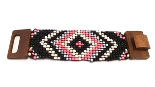 Ibiza-Armband Azteken-Style Holzverschluss Pink/Schwarz (1 Stk.)