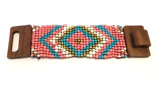 Azteken-Armband mit Holzverschluss Blau/Rosa (1 Stk.)
