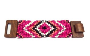 Azteken Holz-Armband mit Verschluss Fuchsia (1 Stk.)