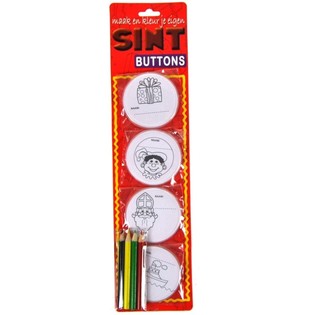 Sinterklaas Buttons zum Selbermachen & Ausmalen - Inklusive Buntstiften (12er-Pack)