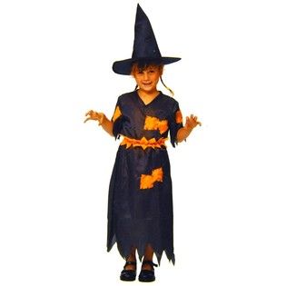WITCH DRESS ORANGE / SCHWARZ KINDER - SIZE 98
