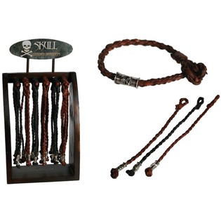 Leder-Flechtarmb&auml;nder "Skull" auf Holzdisplay (96 Stk.)