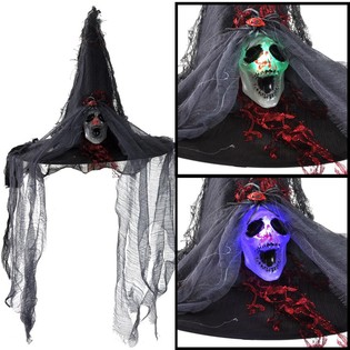 Luxus-Hexenhut mit leuchtendem Totenkopf (6er-Pack)
