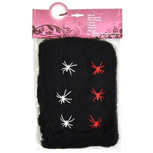 Halloween Spinnwebe Schwarz 100g mit 6 Spinnen (6er-Pack)