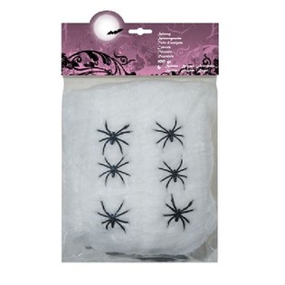 100g Deko-Spinnennetz mit 6 Spinnen - Wei&szlig; (4 St&uuml;ck)
