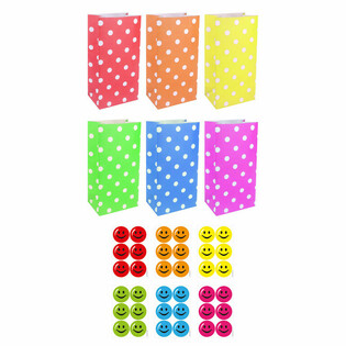 Papier-Geschenkt&uuml;ten mit Smiley-Stickern - Farbmix (72 Stk.)