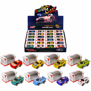 Kleine R&uuml;ckziehautos in Geschenkbox - Display (24 Stk.)