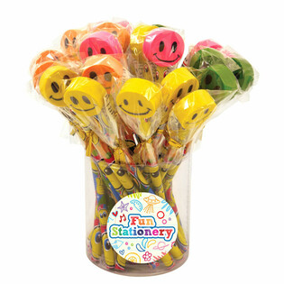Fr&ouml;hliche Smiley Bleistifte mit Radiergummi (24 Stk.)