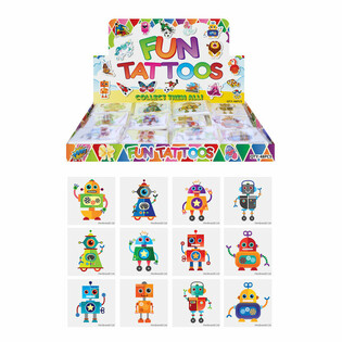 Lustige Roboter-Tattoos - 12er Packungen im Display (48 Stk.)