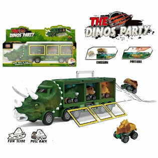 DINOSAURIER-TRUCK MIT 3 DINO-AUTOS - SPIELSET IN GROSSER GESCHENKBOX