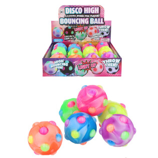 DISCO-LEUCHTBALL MIT H&Uuml;PFFU&szlig; - 6 CM - IM DISPLAY (12 STK.)