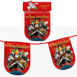 SINTERKLAAS - WIMPELKETTE &bdquo;WELKOM SINTERKLAAS&ldquo; - L&Auml;NGE: 10 Meter (6 Stk.)